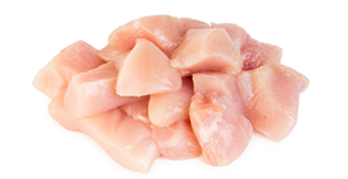 raw uncooked diced chicken