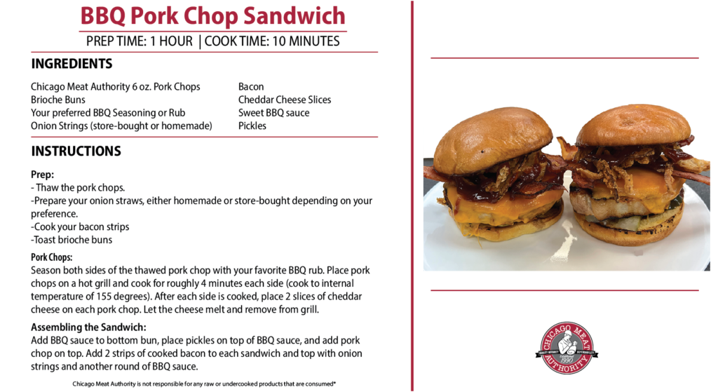 Recipe card for boneless pork chop sandwich